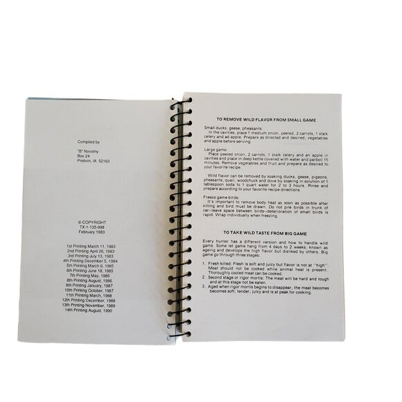 Wild Game Cookbook Spiral Bound 1990 Edition Recipes Bear Fish Grouse Venison - Picture 2 of 5